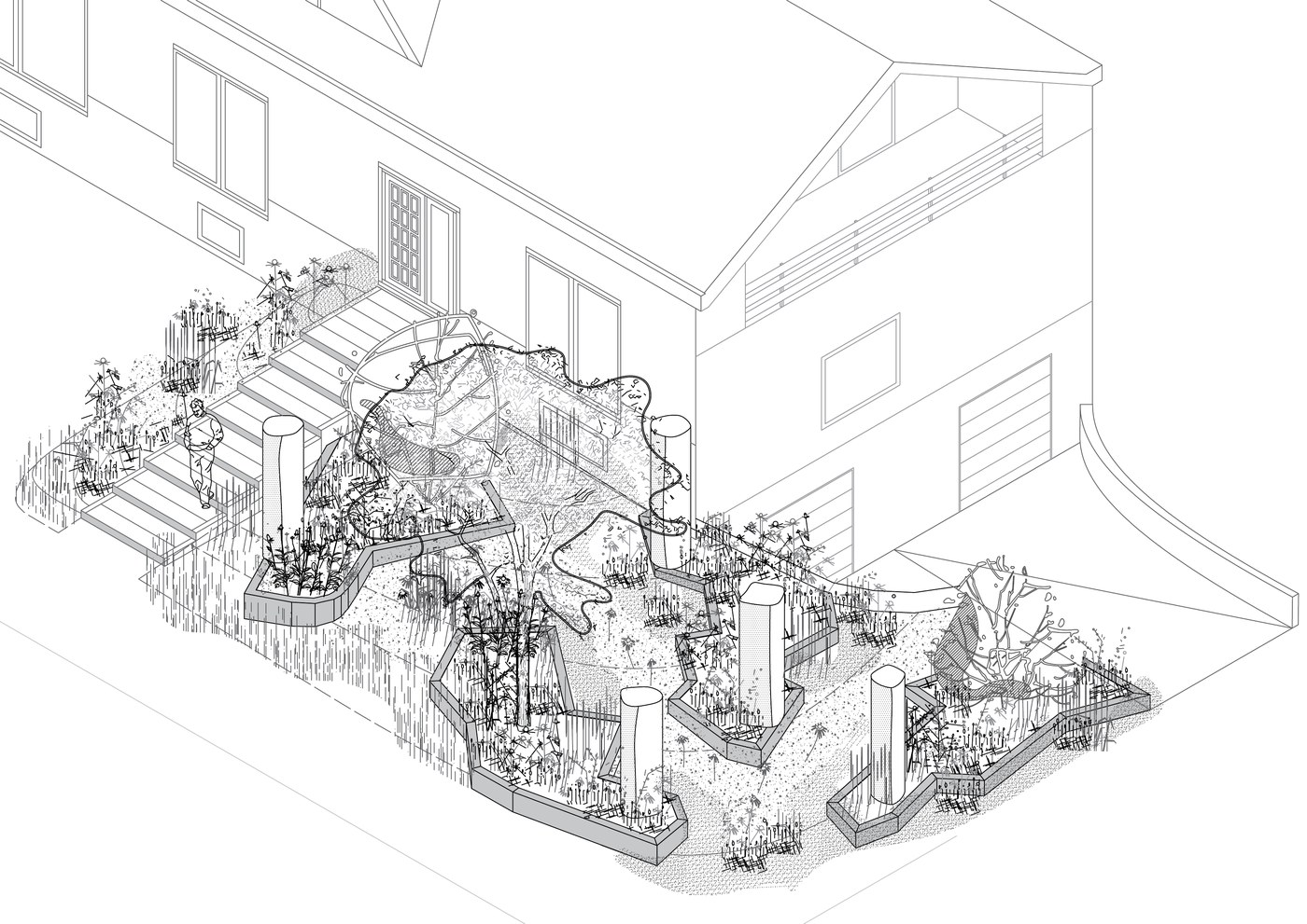 Isometric drawing for Heindries, Zwijnaarde, by Lys-Damen Landscape Architecture